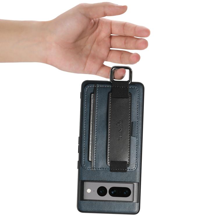 For Googel Pixel 8 Pro Suteni H13 Card Wallet Wrist Strap Holder PU Phone Case(Blue) by Suteni