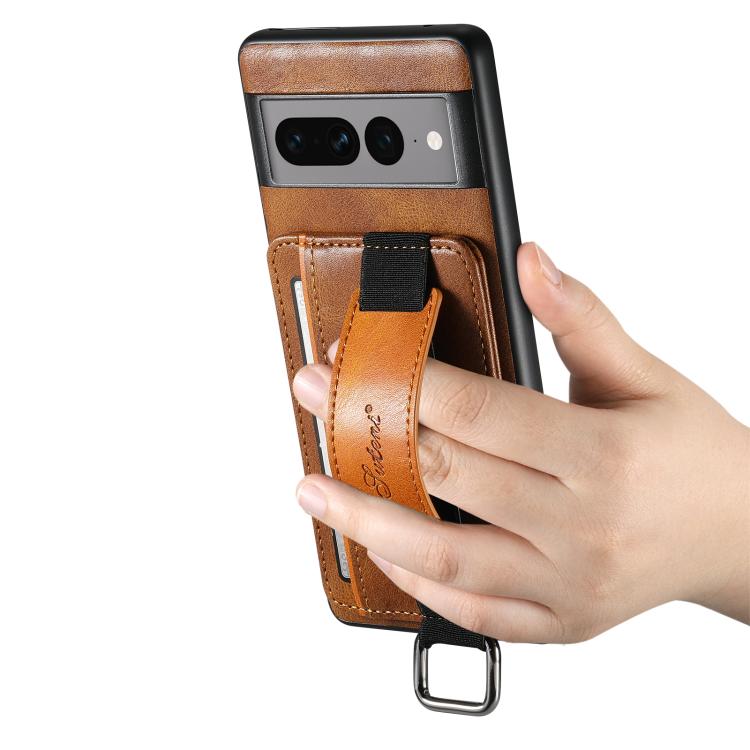 For Googel Pixel 9 Suteni H13 Card Wallet Wrist Strap Holder PU Phone Case(Brown) by Suteni
