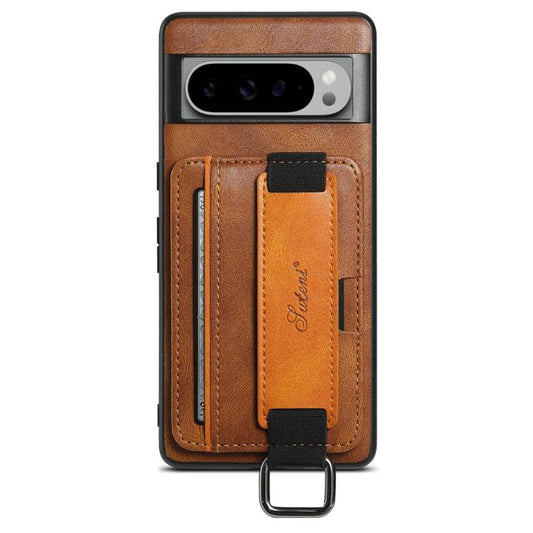 For Google Pixel 9 Pro XL Suteni H13 Card Wallet Wrist Strap Holder PU Phone Case(Brown) by Suteni