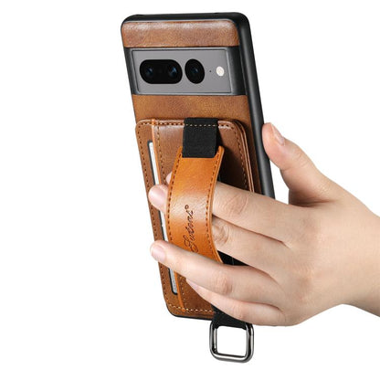 For Google Pixel 9 Pro XL Suteni H13 Card Wallet Wrist Strap Holder PU Phone Case(Brown) by Suteni