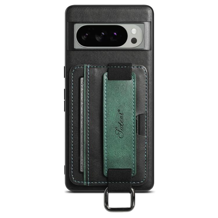 For Googel Pixel 10 Pro XL Suteni H13 Card Wallet Wrist Strap Holder PU Phone Case(Black) by Suteni