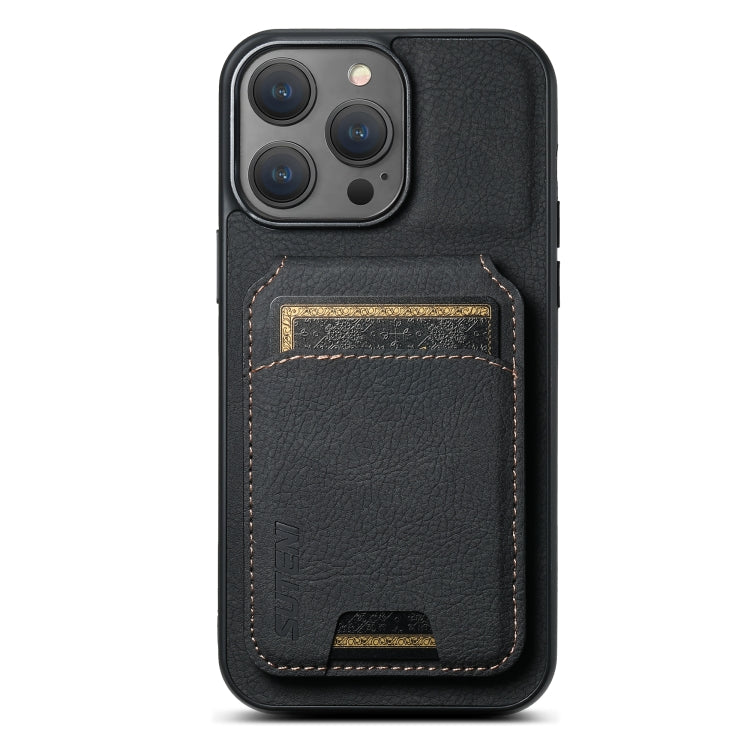 For iPhone 15 Pro Max Suteni H02 Litchi Leather Card Wallet Stand Back Phone Case(Black) by Suteni