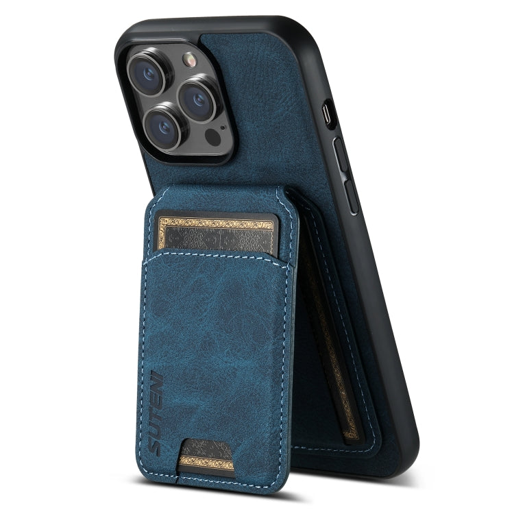 For iPhone 15 Pro Max Suteni H02 Litchi Leather Card Wallet Stand Back Phone Case(Blue) by Suteni