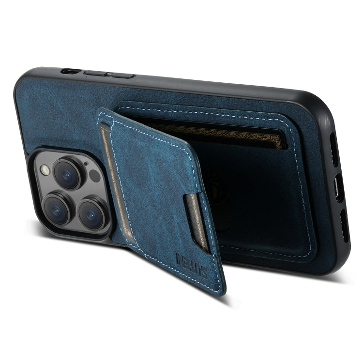 For iPhone 15 Pro Max Suteni H02 Litchi Leather Card Wallet Stand Back Phone Case(Blue) by Suteni