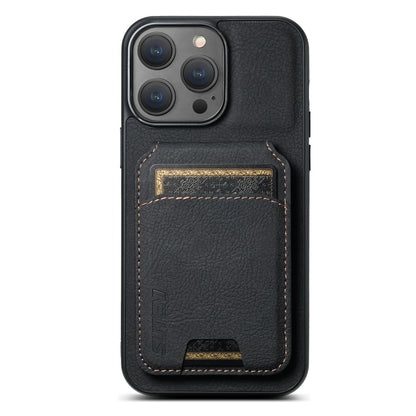 For iPhone 15 Pro Suteni H02 Litchi Leather Card Wallet Stand Back Phone Case(Black) by Suteni