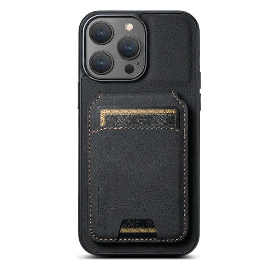 For iPhone 15 Pro Suteni H02 Litchi Leather Card Wallet Stand Back Phone Case(Black) by Suteni