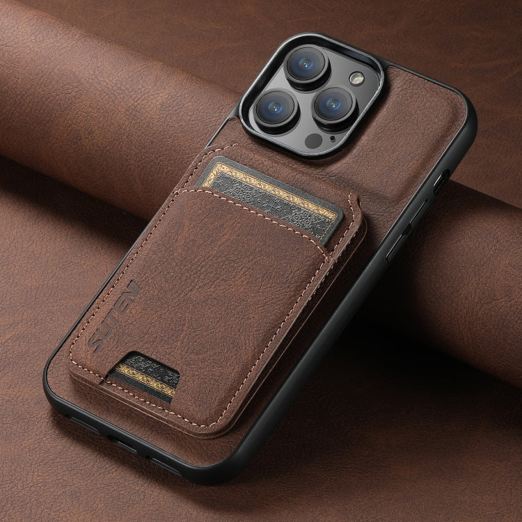 For iPhone 15 Pro Suteni H02 Litchi Leather Card Wallet Stand Back Phone Case(Brown) by Suteni