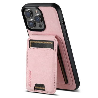 For iPhone 15 Pro Suteni H02 Litchi Leather Card Wallet Stand Back Phone Case(Pink) by Suteni
