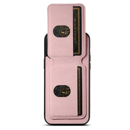 For iPhone 15 Pro Suteni H02 Litchi Leather Card Wallet Stand Back Phone Case(Pink) by Suteni