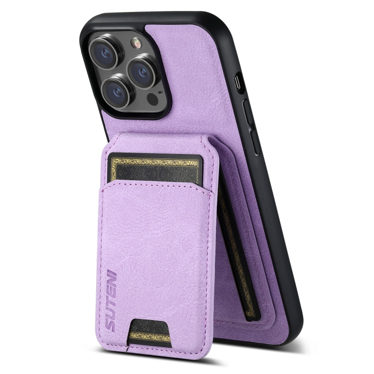 For iPhone 15 Pro Suteni H02 Litchi Leather Card Wallet Stand Back Phone Case(Purple) by Suteni