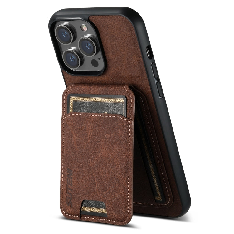 For iPhone 15 Plus Suteni H02 Litchi Leather Card Wallet Stand Back Phone Case(Brown) by Suteni