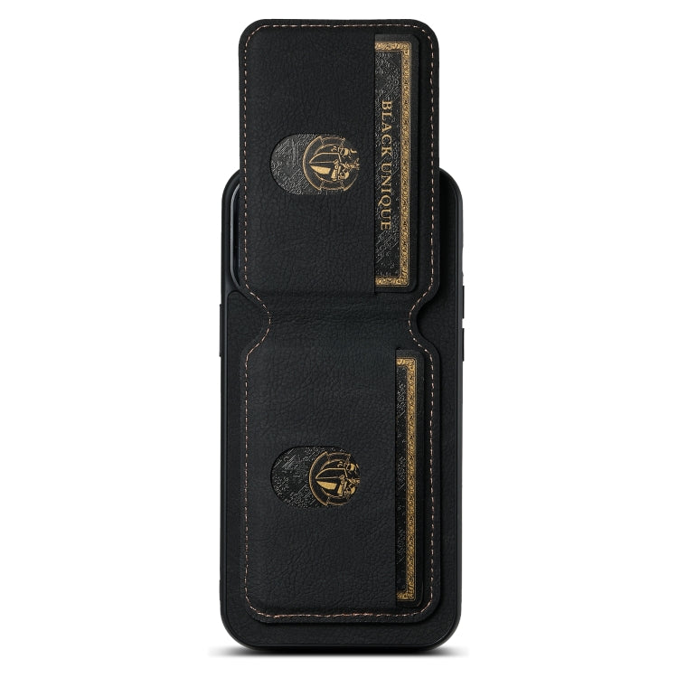 For iPhone 15 Suteni H02 Litchi Leather Card Wallet Stand Back Phone Case(Black) by Suteni