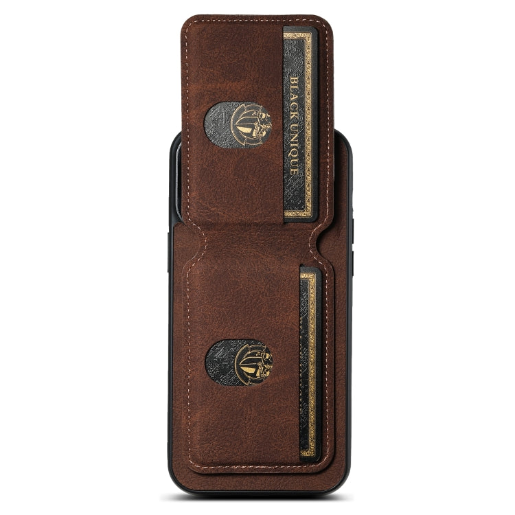 For iPhone 14 Plus Suteni H02 Litchi Leather Card Wallet Stand Back Phone Case(Brown) by Suteni