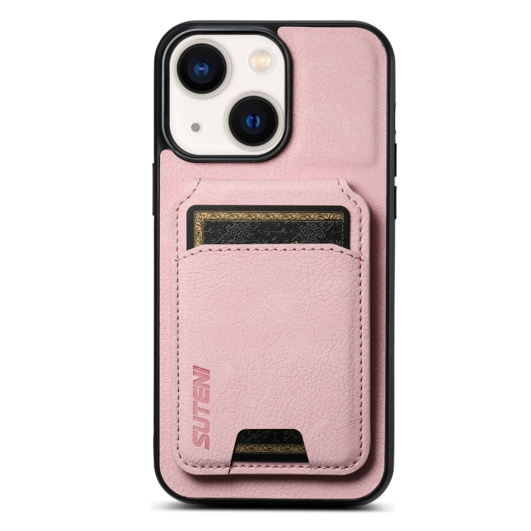 For iPhone 14 Plus Suteni H02 Litchi Leather Card Wallet Stand Back Phone Case(Pink) by Suteni