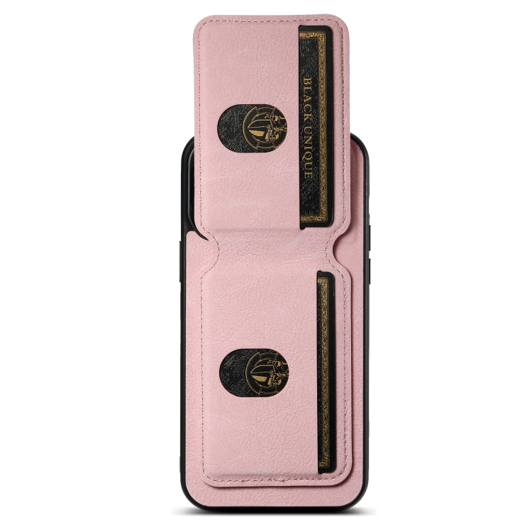 For iPhone 14 Plus Suteni H02 Litchi Leather Card Wallet Stand Back Phone Case(Pink) by Suteni