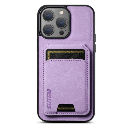 For iPhone 14 Pro Suteni H02 Litchi Leather Card Wallet Stand Back Phone Case(Purple) by Suteni