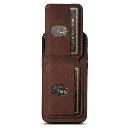 For iPhone 13 Suteni H02 Litchi Leather Card Wallet Stand Back Phone Case(Brown) by Suteni
