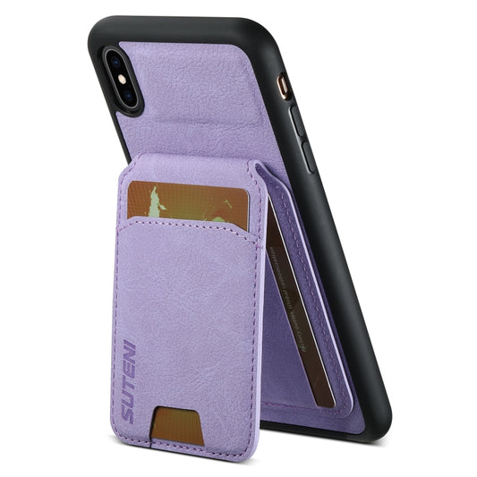 For iPhone XS Max Suteni H02 Litchi Leather Card Wallet Stand Back Phone Case(Purple) by Suteni