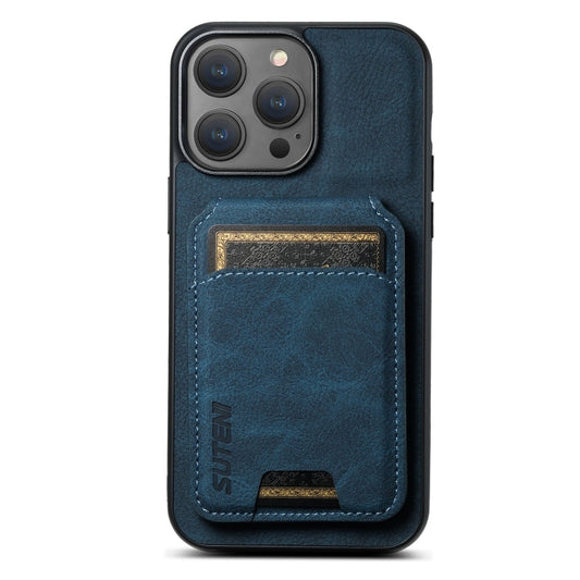 For iPhone 16 Pro Suteni H02 Litchi Leather Card Wallet Stand Back Phone Case(Blue) by Suteni