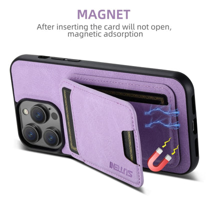 For iPhone 16 Pro Suteni H02 Litchi Leather Card Wallet Stand Back Phone Case(Purple) by Suteni
