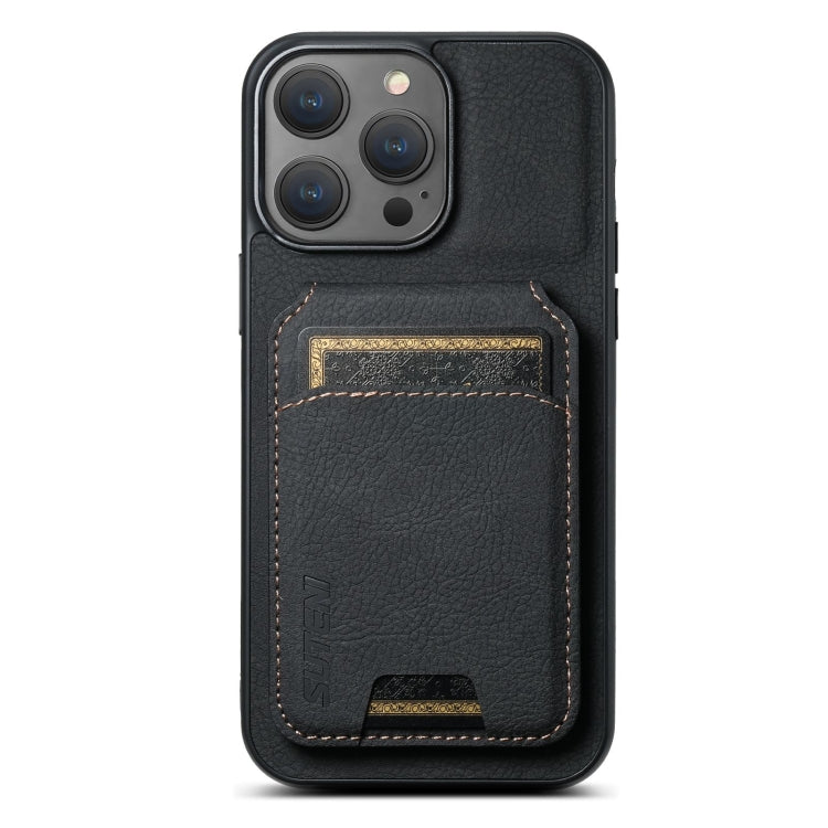 For iPhone 16 Pro Max Suteni H02 Litchi Leather Card Wallet Stand Back Phone Case(Black) by Suteni