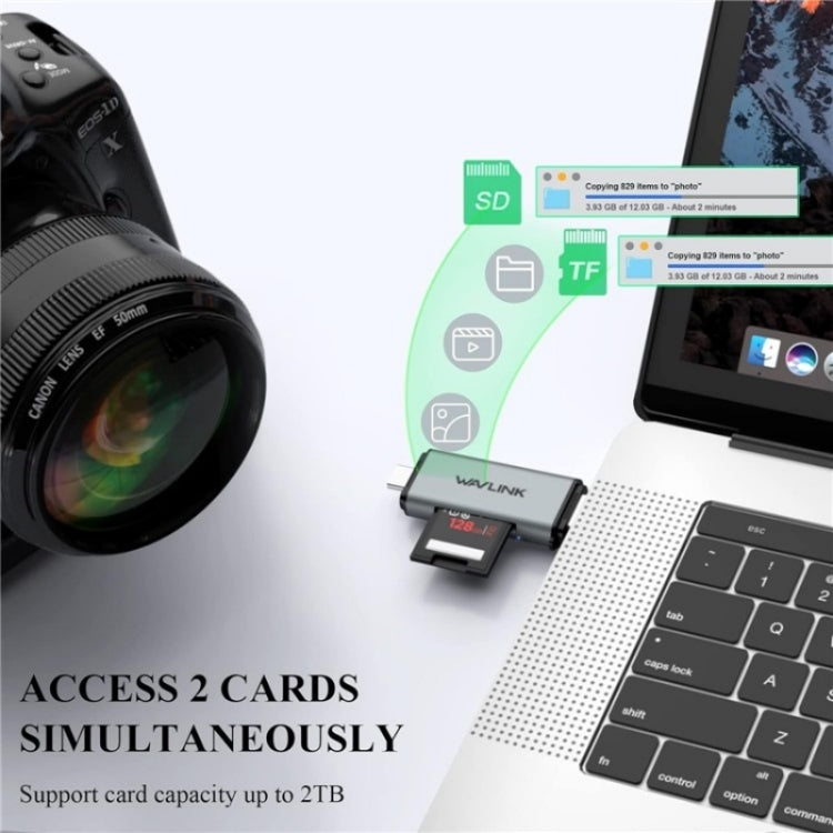 WAVLINK WL-CR3002 Multi-Function Mini Aluminum Alloy Shell Type-C+USB3.0 SD/TF Card Reader by bashfashion