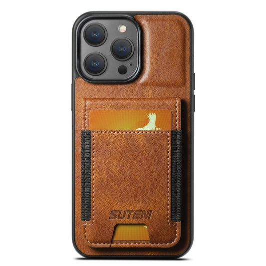For iPhone 15 Pro Max Suteni H03 Oil Wax Leather Wallet Stand Back Phone Case(Brown) by Suteni