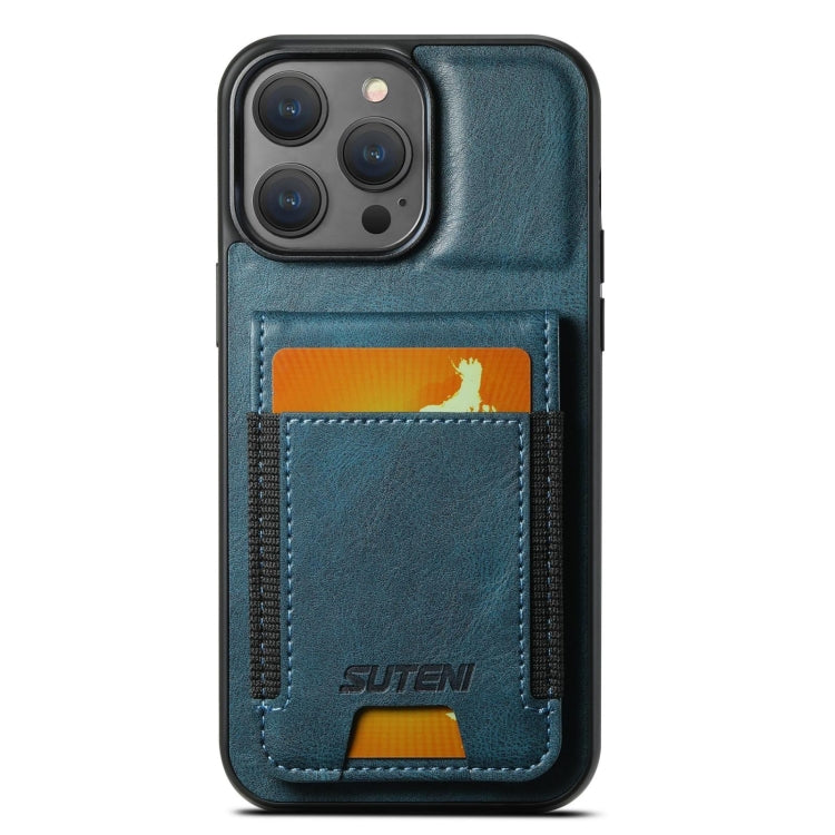 For iPhone 15 Pro Suteni H03 Oil Wax Leather Wallet Stand Back Phone Case(Blue) by Suteni