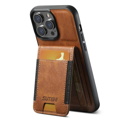 For iPhone 15 Plus Suteni H03 Oil Wax Leather Wallet Stand Back Phone Case(Brown) by Suteni