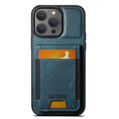 For iPhone 13 Pro Max Suteni H03 Oil Wax Leather Wallet Stand Back Phone Case(Blue) by Suteni