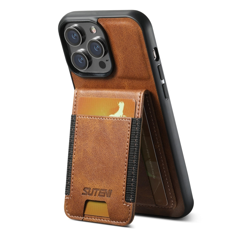 For iPhone 13 Pro Suteni H03 Oil Wax Leather Wallet Stand Back Phone Case(Brown) by Suteni