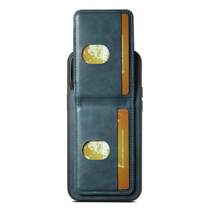 For iPhone 13 Suteni H03 Oil Wax Leather Wallet Stand Back Phone Case(Blue) by Suteni