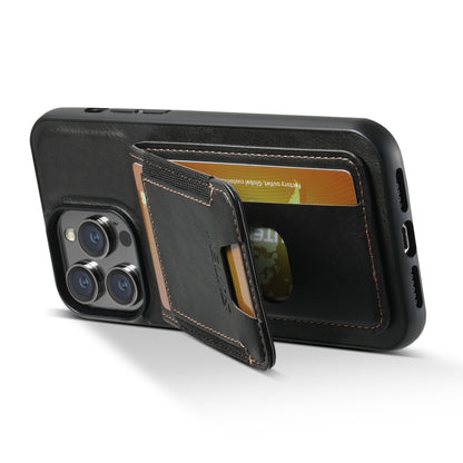 For iPhone 11 Pro Max Suteni H03 Oil Wax Leather Wallet Stand Back Phone Case(Black) by Suteni