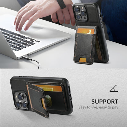 For iPhone 16 Pro Suteni H03 Oil Wax Leather Wallet Stand Back Phone Case(Black) by Suteni