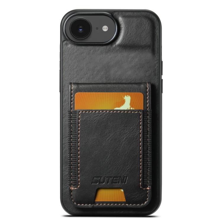 For iPhone 16e Suteni H03 Oil Wax Leather Wallet Stand Back Phone Case(Black) by Suteni