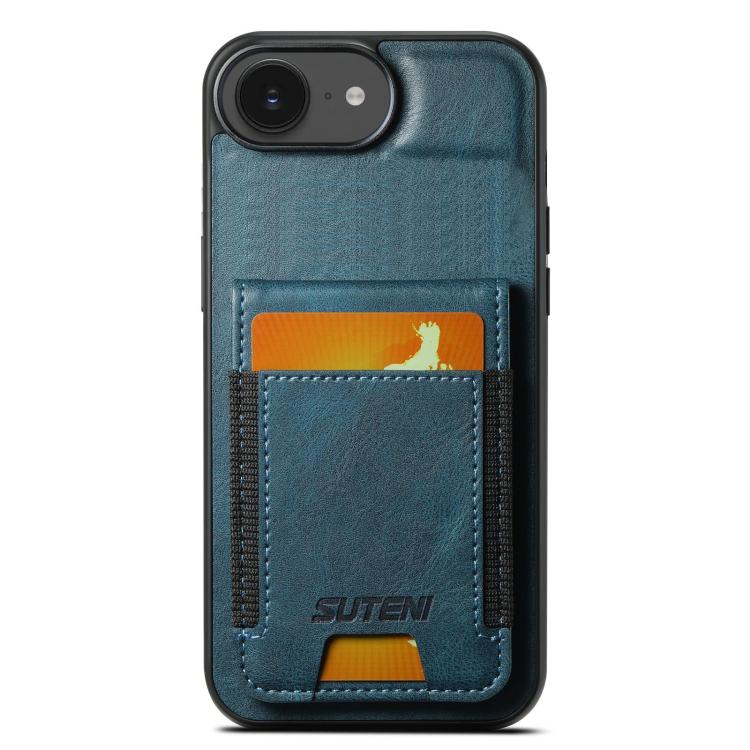 For iPhone 16e Suteni H03 Oil Wax Leather Wallet Stand Back Phone Case(Blue) by Suteni