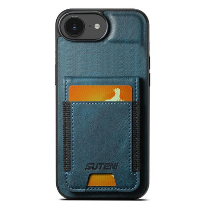 For iPhone 16e Suteni H03 Oil Wax Leather Wallet Stand Back Phone Case(Blue) by Suteni