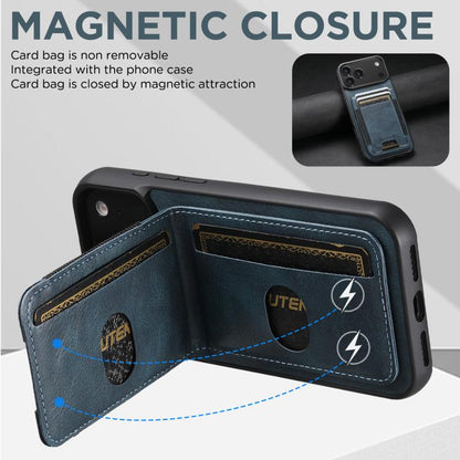 For iPhone 17 Pro Max Suteni H03 Oil Wax Leather Wallet Stand Back Phone Case(Blue) by Suteni