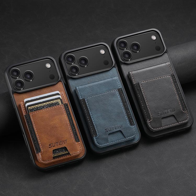 For iPhone 17 Pro Max Suteni H03 Oil Wax Leather Wallet Stand Back Phone Case(Blue) by Suteni