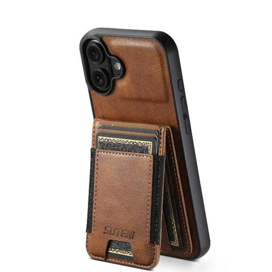 For iPhone 17 Suteni H03 Oil Wax Leather Wallet Stand Back Phone Case(Brown) by Suteni