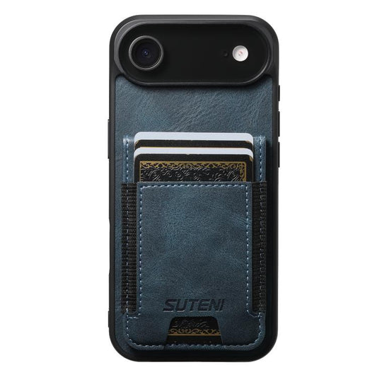 For iPhone Air Suteni H03 Oil Wax Leather Wallet Stand Back Phone Case(Blue) by Suteni