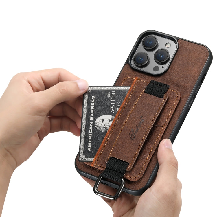 For iPhone 15 Pro Max Suteni H13 Litchi Leather Wrist Strap Wallet Back Phone Case(Brown) by Suteni