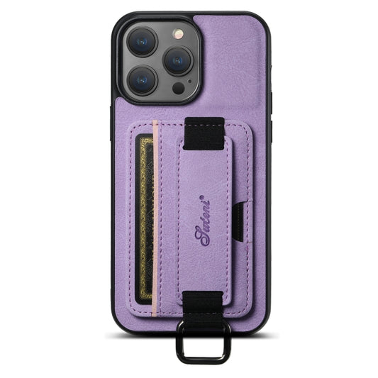 For iPhone 15 Pro Max Suteni H13 Litchi Leather Wrist Strap Wallet Back Phone Case(Purple) by Suteni