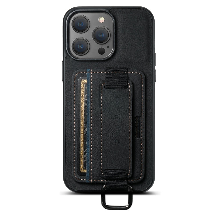 For iPhone 15 Pro Suteni H13 Litchi Leather Wrist Strap Wallet Back Phone Case(Black) by Suteni