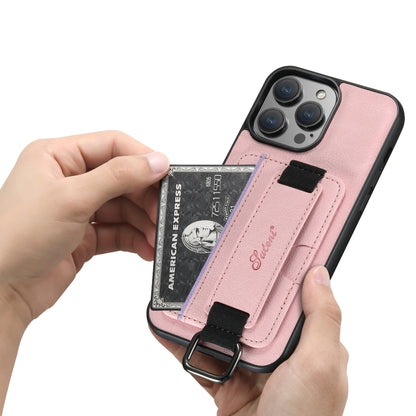 For iPhone 14 Pro Suteni H13 Litchi Leather Wrist Strap Wallet Back Phone Case(Pink) by Suteni