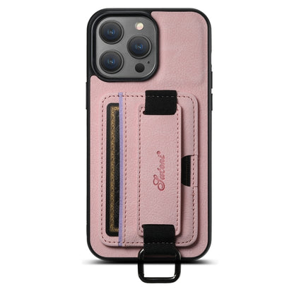 For iPhone 11 Pro Max Suteni H13 Litchi Leather Wrist Strap Wallet Back Phone Case(Pink) by Suteni