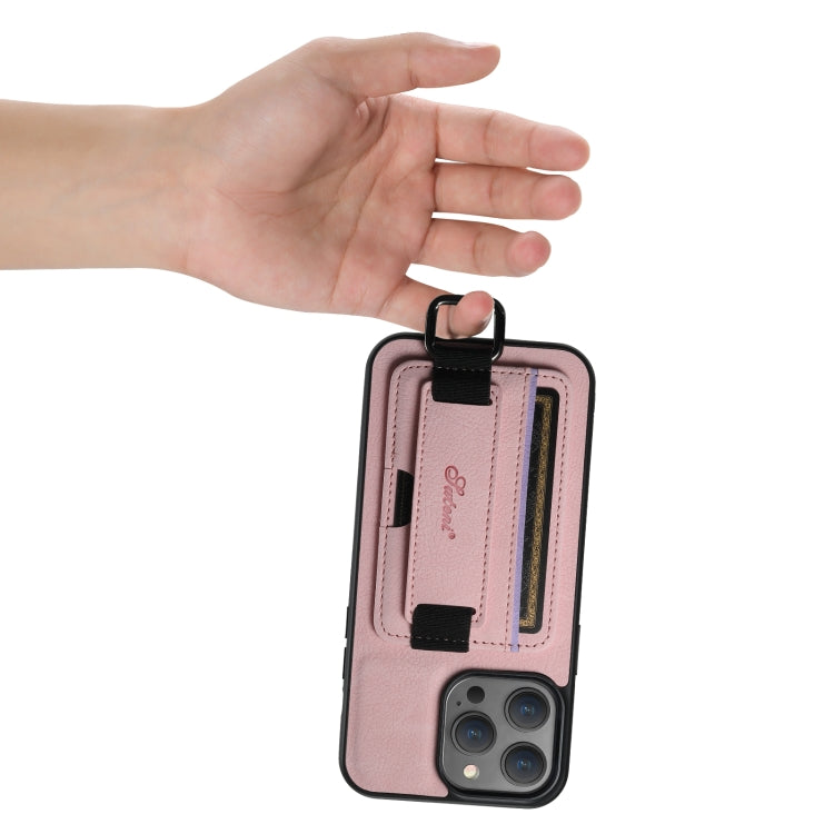 For iPhone 11 Pro Max Suteni H13 Litchi Leather Wrist Strap Wallet Back Phone Case(Pink) by Suteni