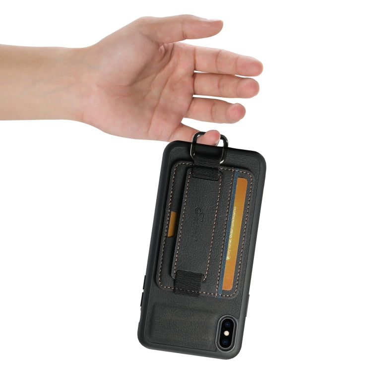 For iPhone X / XS Suteni H13 Litchi Leather Wrist Strap Wallet Back Phone Case(Black) by Suteni