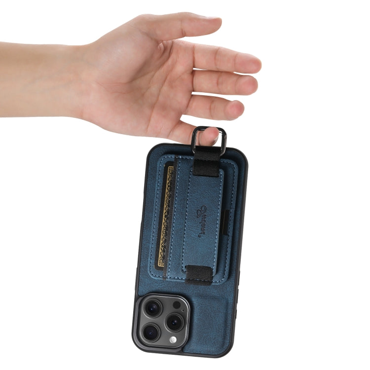 For iPhone 16 Pro Max Suteni H13 Litchi Leather Wrist Strap Wallet Back Phone Case(Blue) by Suteni