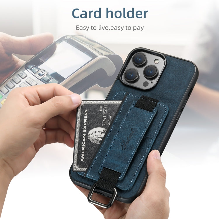 For iPhone 16 Pro Max Suteni H13 Litchi Leather Wrist Strap Wallet Back Phone Case(Blue) by Suteni